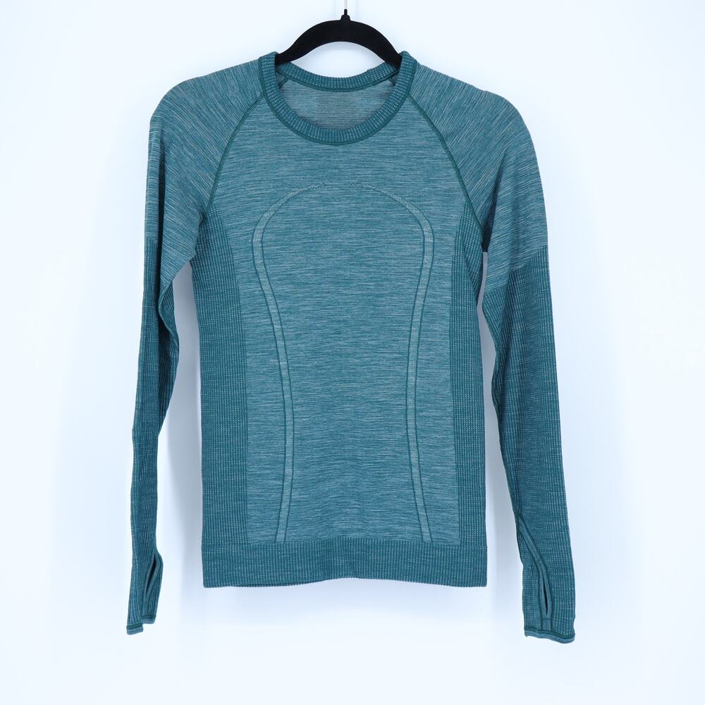 Lululemon Swiftly Wool Pullover Royal Emerald White Long Sleeve Top Women's 6